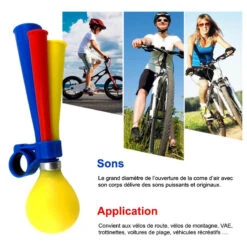 Avertisseur Coloré Pour Vélo En Forme De Trompe Trois Cornes -Messi Boutique avertisseur colore pour velo en forme de trompe trois cornes 2